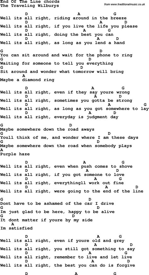 Song Lyrics With Guitar Chords For End Of The Line In 2023 Guitar Songs Guitar Chords For