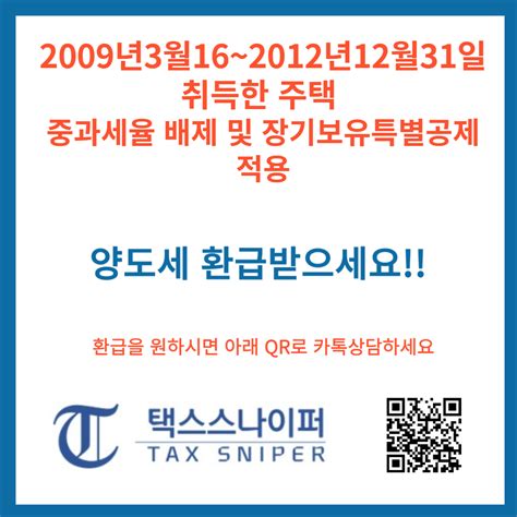 2009년3월16일부터 2012년12월31일 취득한 주택을 양도한 경우 세금환급받으세요 Tax Sniper