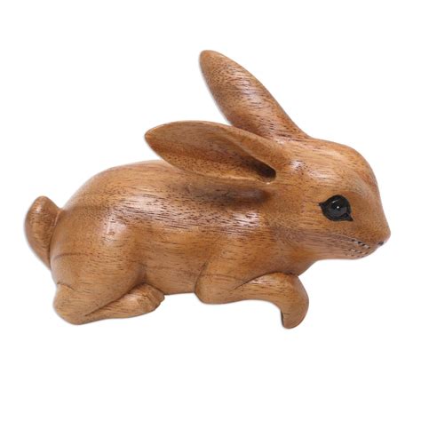 Unicef Market Handcrafted Suar Wood Rabbit Sculpture In Brown From