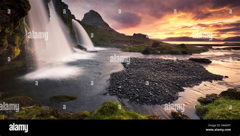 Iceland Kirkjufell Waterfall Mountain Stock Photo Alamy