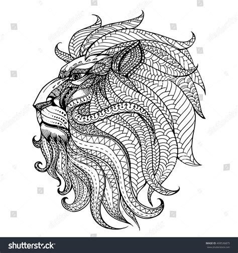 Zentangle Style Head Lion Illustration Doodle Stock Vector 408536875