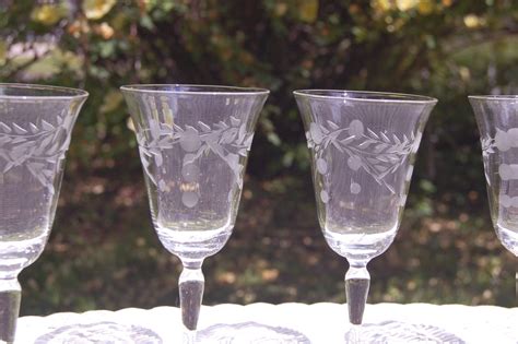 Vintage 1950s Optic And Etched Cordial Shot Glasses Set Of 6