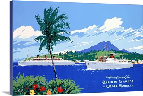 Queen Of Bermuda And Ocean Monarch Cruise Ships Vintage Poster Wall