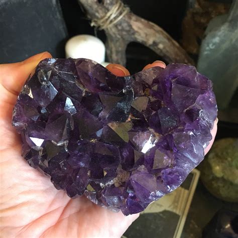 Raw Amethyst Heart Shaped Crystal Cluster Amethyst Crystal Stone Purple