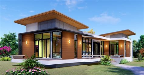 L Shaped Bungalow House With A Unique Wooden Cladding Pinoy House Designs
