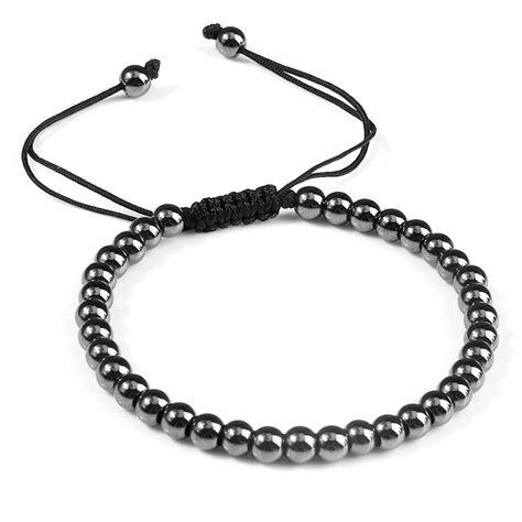 Fashion Men Bracelet Hematite Beads Charm Handmade Weave Adjustable