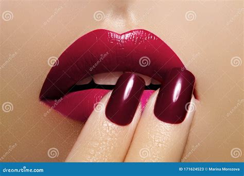 Beautiful Close Up Lips With Fashion Red Makeup Beauty Lip Visage