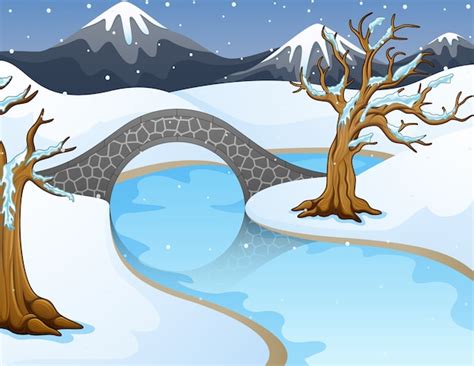 Paisaje De Invierno De Dibujos Animados Vector Premium