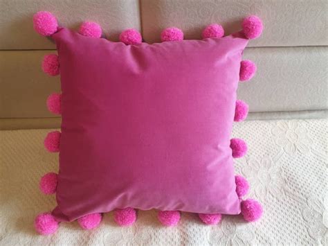 Hot Pink Pillow Cover With Pom Poms Pink Pom Pom Pillow Case Etsy