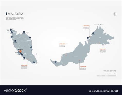 Malaysia Map Infographics Vector Template With Region
