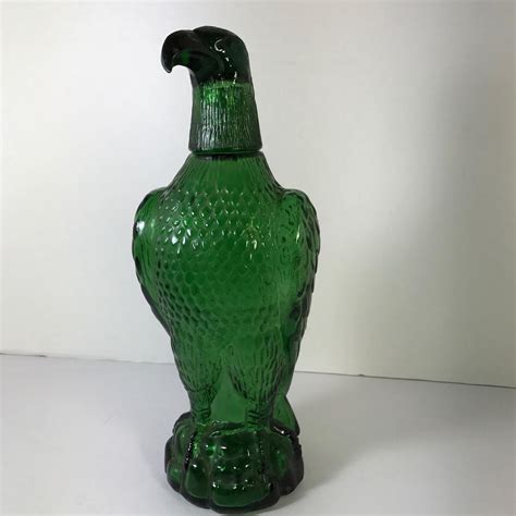 vintage eagle green glass liquor bottle decanter removable head 1874489615