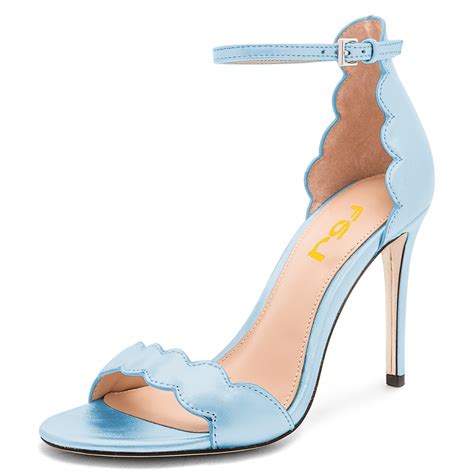Light Blue Dress Shoes Curvy Stiletto Heel Ankle Strap Sandalsfsjshoes