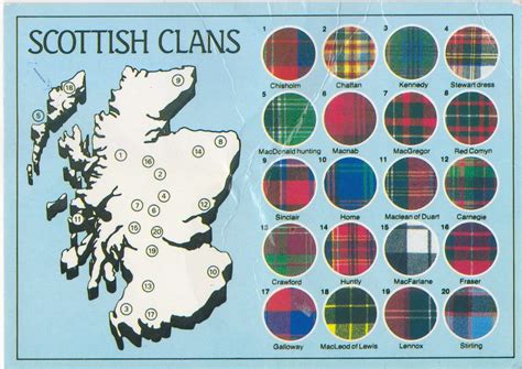 A Postcard Map Of Scottish Tartans Scottish Clans Scotland History