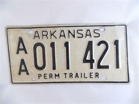 Vintage Black And White Arkansas Permanent Trailer License Plate Arts