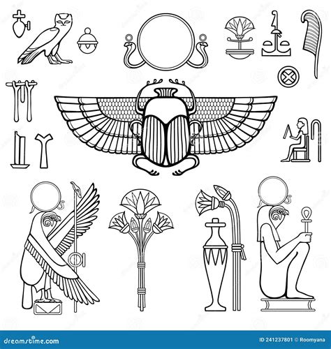 Animation Linear Drawing Set Of Egyptian Symbols Stock Vector