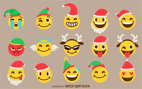 Collection Of Christmas Emojis Featuring Santa Hats Elf Hats Antlers