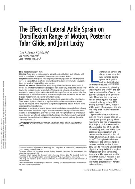 Pdf The Effect Of Lateral Ankle Sprain On Dorsiflexion Range Of