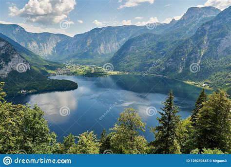 Beautiful Hallstatter Lake In Austrian Alps With Top Mountain Landscape