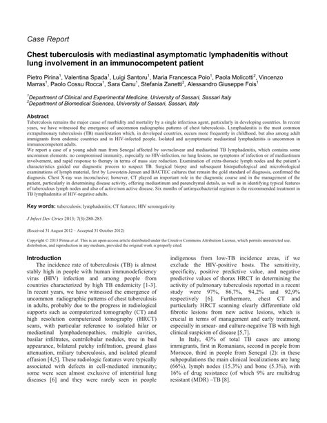 Pdf Chest Tuberculosis With Mediastinal Asymptomatic Lymphadenitis