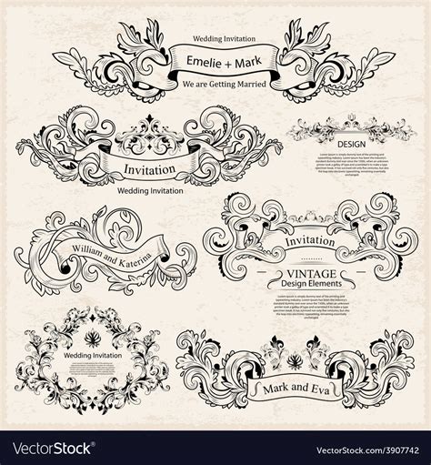 Free victorian design patterns vector download in ai, svg, eps and cdr. Set of Vintage Victorian ornaments Wedding design Vector Image