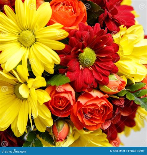Mix Bouquet Of Daisies Lilies Roses And Exotic Stock Image Image Of