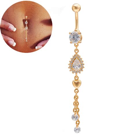 2019 Top Heart Clear Cubic Zirconia Gold Color Belly Button Navel Piercing Body Jewelry T