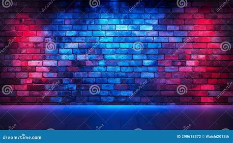 Lighting Effect Red And Blue On Brick Wall For Background Party