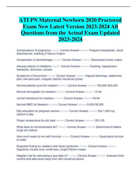 ATI PN Maternal Newborn 2020 Proctored Exam New Latest Version All