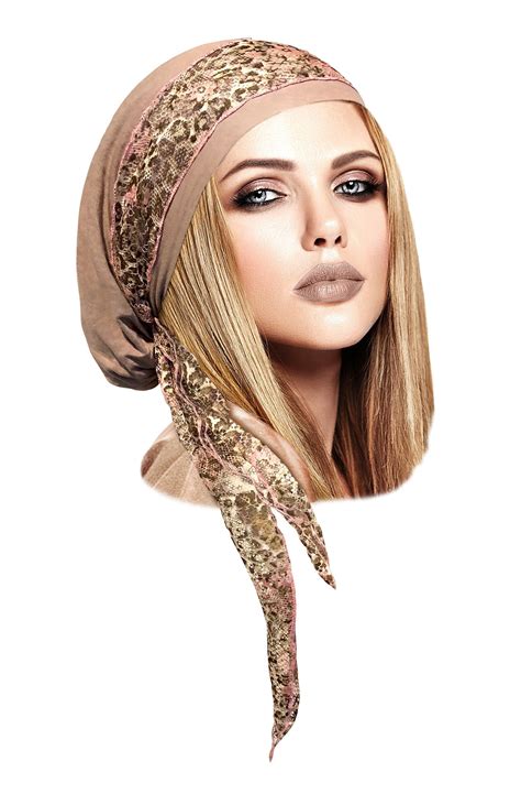 Taupe Beige Head Cover For Women Headscarf Headcovering Boho Chic Pink