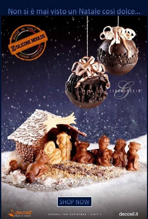 Una sfera di cioccolato con un cuore al pistacchio. Presepe e sfere di cioccolato in 3D realizzate con stampi ...