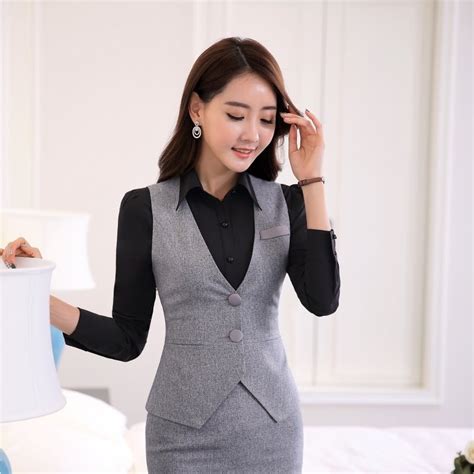 Formal Women Waistcoat And Vest Black Striped Elegant Female Office Uniform Designs Ladies Work