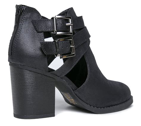 Olivia K Womens Ankle Bootie With Low Heel And Cut Out Side Black