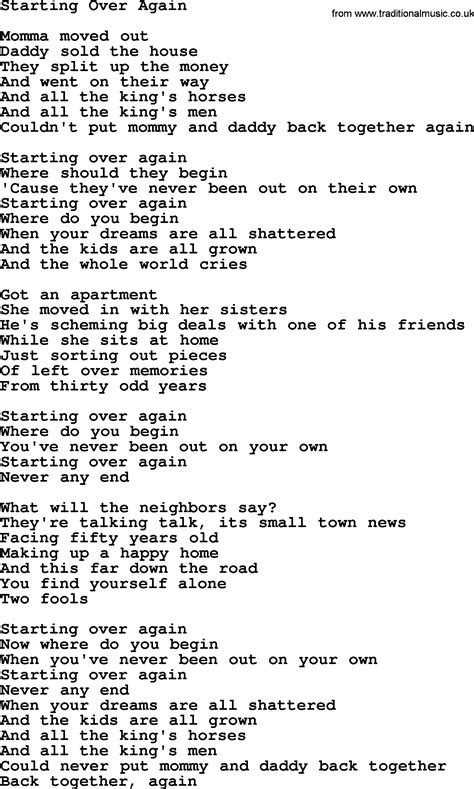 Dolly Parton song: Starting Over Again, lyrics