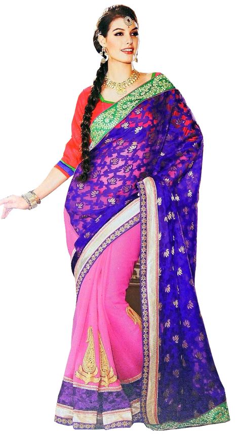 Use of fine thread work, assorted weaves, a variety of tie and dye techniques, and sumptuous fabrics, all come together wrapped in happy hues, brings forth a beautiful amalgamation of indian rich heritage of art and crafts. Trendy Blue Designer Sari Exclusive Georgette Saree Indian ...