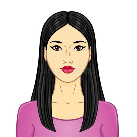 Asian Beauty Animation Portrait Of The Young Woman Stock Vector