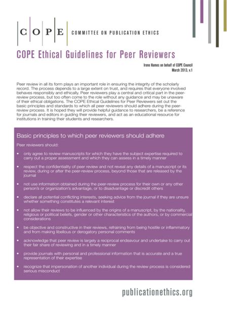 Cope Ethical Guidelines For Peer Reviewers