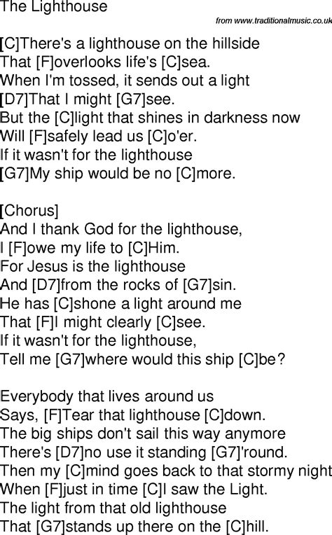 Old Time Song Lyrics With Guitar Chords For The Lighthouse C