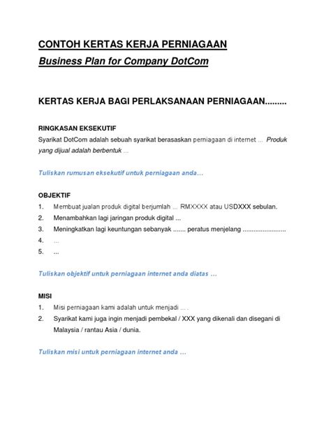 Contoh Kertas Kerja Perniagaan Online Bantuan Kewangan