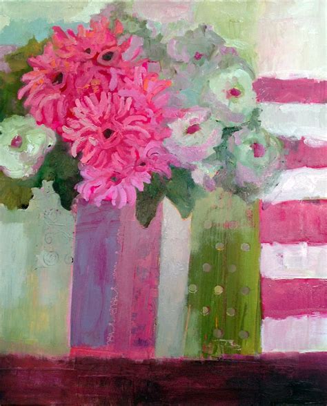 Pink Dahlias And White Roses By Annie Obrien Gonzales Abstract Floral