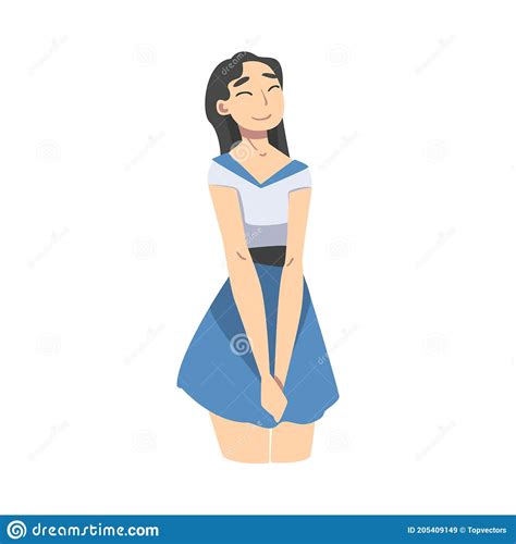 Smiling Asian Woman Wearing Dress In Standing Pose Vector Illustration