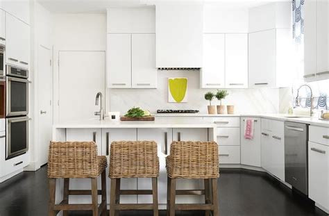 Make sure this room's centerpiece has comfortable seating for your guests. Low back wicker barstools | Modern kitchen, Contemporary ...
