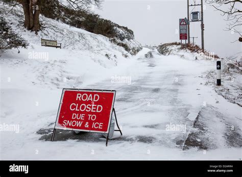 Road Closed Due To Snow And Ice Warning Notice On The Burway On The
