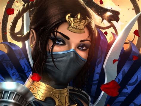Video Game Mortal Kombat Kitana Mortal Kombat Face Blue Eyes Brown Hair Woman Warrior