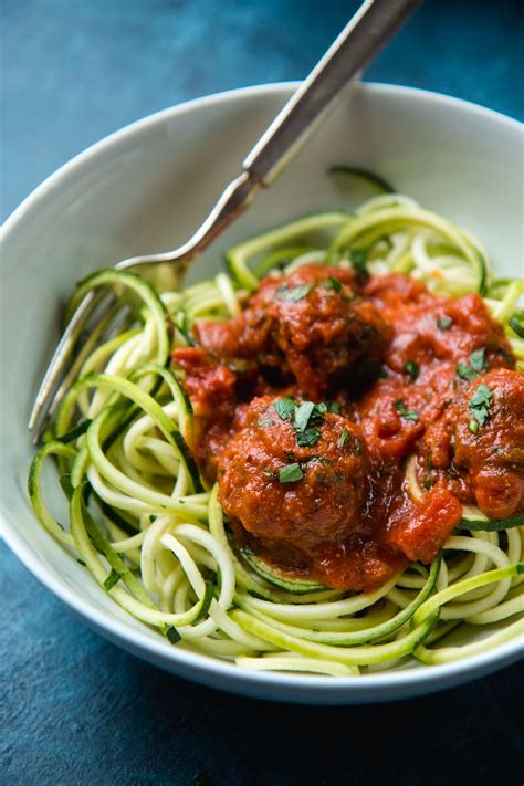 Divide the spiralized zucchini into two bowls. Zoodles With Vegan Lentil Meatballs (gluten-free, weird ...