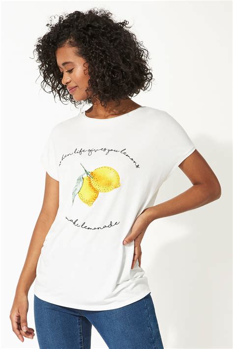 Lemon Print Short Sleeve T Shirt In Ivory Roman Originals Uk