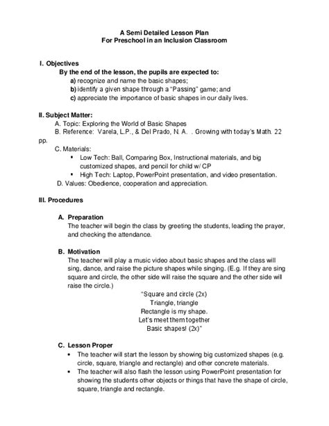 Semi Detailed Lesson Plan Semi Detailed Lesson Plan In English Basic