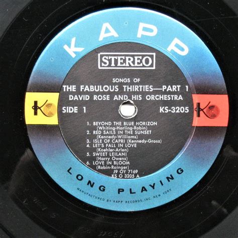 David Rose And His Orchestra Songs Of The Fabulous Thirties Part 1 1960 Vinyl Discogs