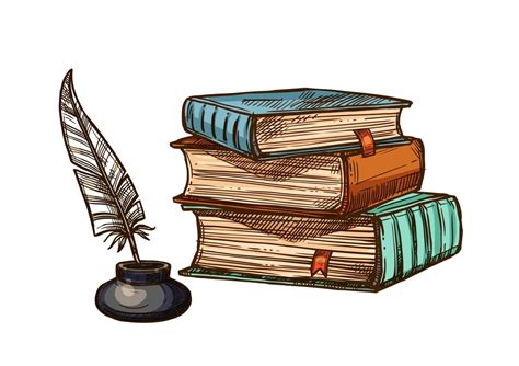 Vector Old Books And Ink Feather Quill Pen 13937317 Vector Art At Vecteezy