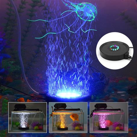 Underwater Round Led Fish Tank Lamp Air Bubbles Light Waterproof 12led