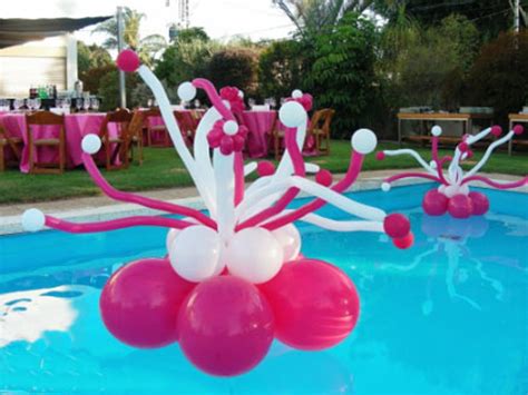 Pool decorations ideas, include pool wedding, decorating ideas, plastic tablecloth, floating flower, plastic table cloth, pom pom, floating pool decoration Pool Decor | Pool Balloons | Melbourne | Magic In The Middle